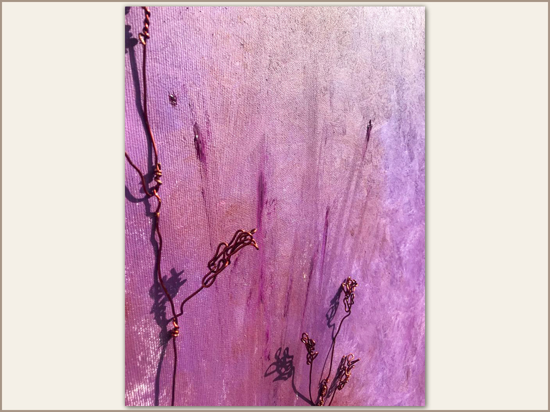 Dettaglio 03: Fiori, Olio su tela con filo di rame , 100x100 cm, 2020