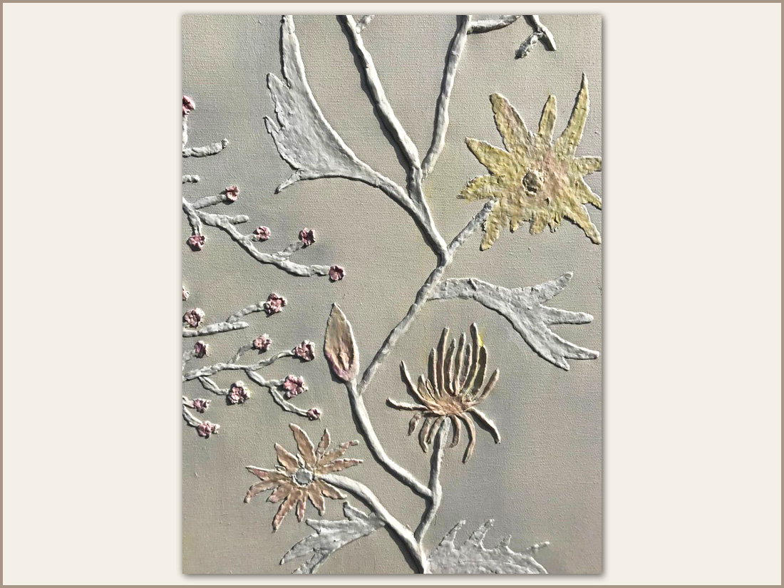 Dettaglio 03 Fiori, Olio su tela e carta pesta, 100x100 cm, 2020